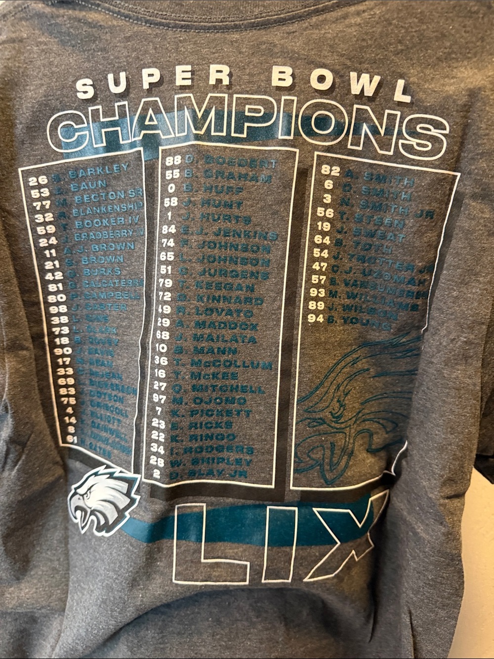 Fanatics Boys Gray Eagles Super Bowl LIX Champions Tee - Picture 2 of 5